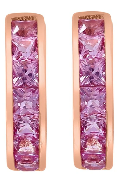 Shop Effy 14k Rose Gold Pink Sapphire Huggie Hoop Earrings