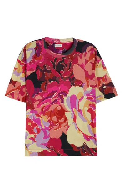 Dries Van Noten Floral Cotton T-shirt In Fuchsia 304
