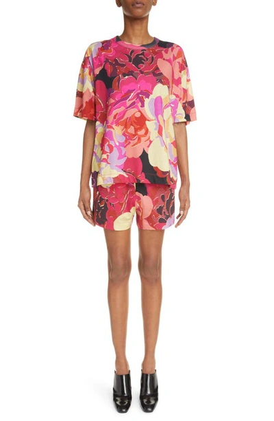 Dries Van Noten Floral Cotton T-shirt In Fuchsia 304