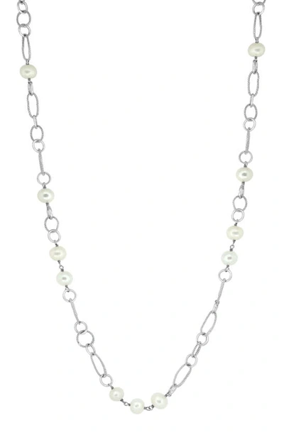 Shop Effy Sterling Silver 8mm Freshwater Pearl Station Necklace In Ivory
