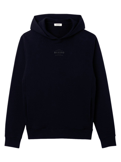 Shop Sandro Men's Hooded Sweatshirt With Rubber Logo In Black