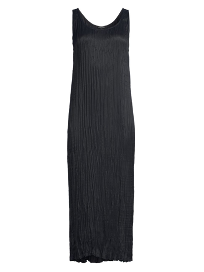 Shop Eileen Fisher Women's Pleated Cupro Midi-dress In Black