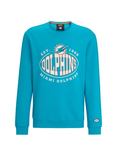 Shop Hugo Boss Men's Boss X Nfl Cotton-blend Sweatshirt With Collaborative Branding In Dolphins Open Green