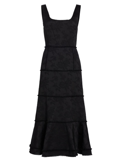 Shop Alexis Women's Corina Flared Midi-dress In Noir Brocade