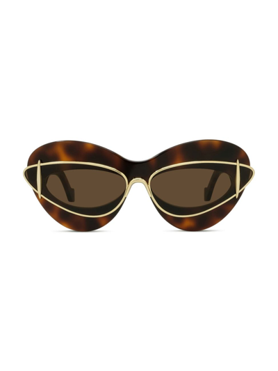 Shop Loewe Women's Double Frame 67mm Oval Sunglasses In Dark Havana