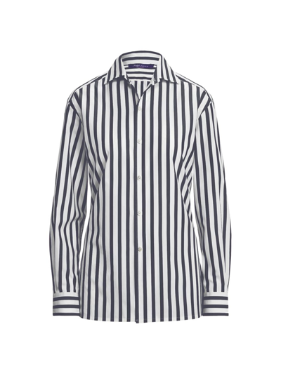 Shop Ralph Lauren Women's Capri Striped Button-up Shirt In Black White
