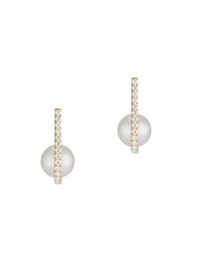 Shop Katey Walker Women's 18k Yellow Gold, Pearl & 0.50 Tcw Diamond Tuck Stud Earrings In White Gold
