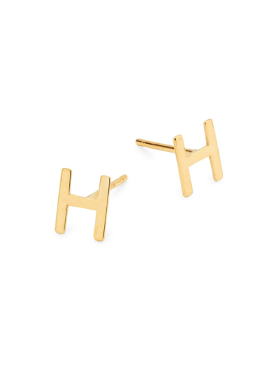 Shop Saks Fifth Avenue Women's 14k Yellow Gold Initial Stud Earrings In Initial H
