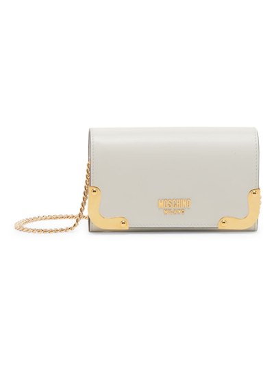Shop Moschino Women's Small Metal Corner Leather Shoulder Bag In Ivory