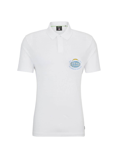 Shop Hugo Boss Men's Boss X Nfl Cotton-piqué Polo Shirt With Collaborative Branding In Chargers White