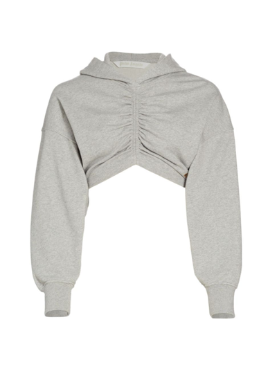 Shop Palm Angels Women's Cropped Ruched Hoodie In Melange Grey Gold