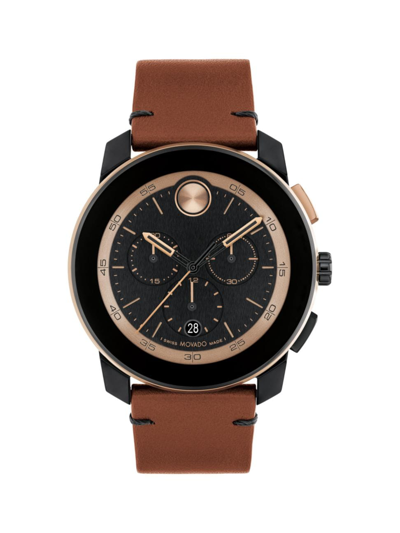 Shop Movado Men's 44mm Bold Tr90 Leather Watch In Black Cognac