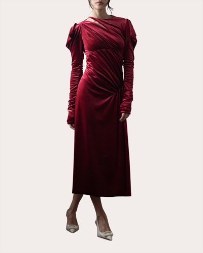 Shop Vasiliki Women's Zimil Draped Velvet Dress In Red