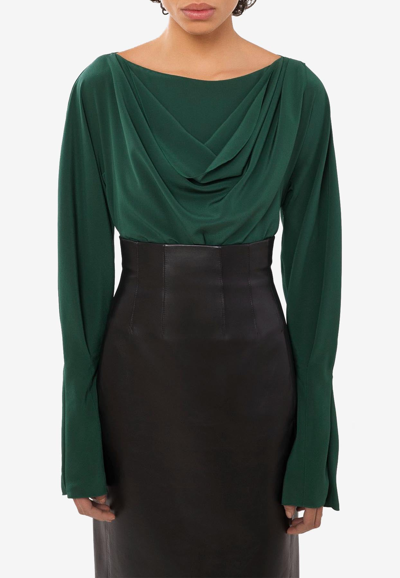 Shop Chloé Draped Silk Top In Green