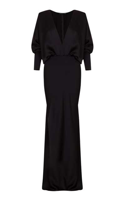 Shop Sophie Et Voila Draped Satin Maxi Dress In Black