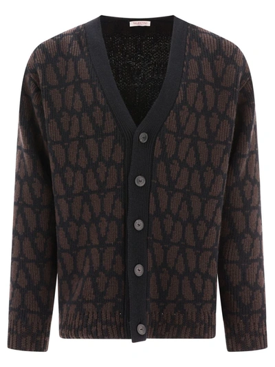 Shop Valentino Cardigan With All-over Toile Iconographe Pattern In Brown