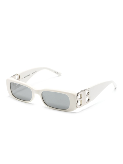 Shop Balenciaga White Bb Rectangle Frame Sunglasses
