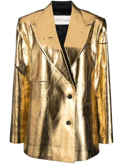 Shop Dries Van Noten Double-breasted Wool Blazer - Women's - Wool/cotton/cupro In Gold