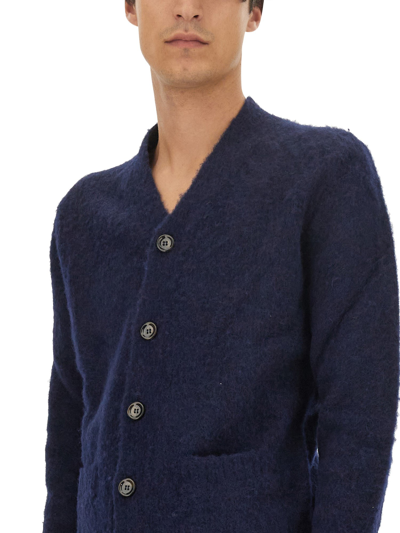 Shop Aspesi Knitted Cardigan In Blue