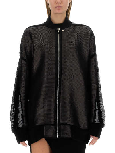 Rick Owens Sequin Oversize Wool Bomber Jacket In Black