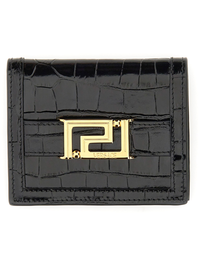 Shop Versace "greca Goddess" Wallet In Black