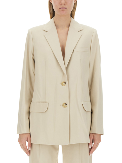 Helmut Lang Tailored Jacket With Notched Lapel And Distinctive Logo In Ivory