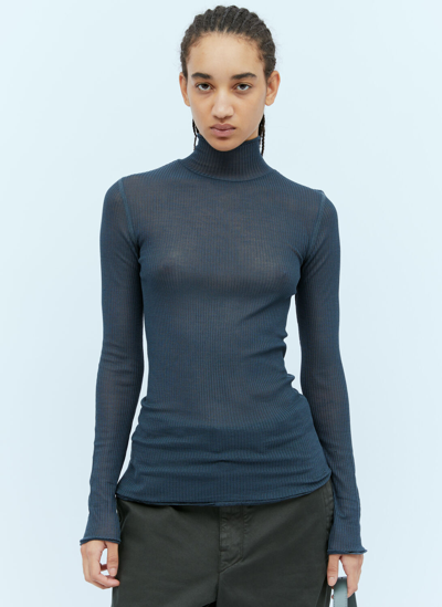Shop Lemaire Seamless High Neck Long Sleeve Top In Blue