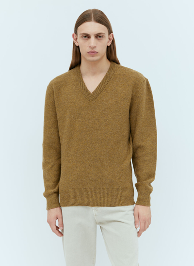 Shop Lemaire V Neck Wool Sweater In Brown