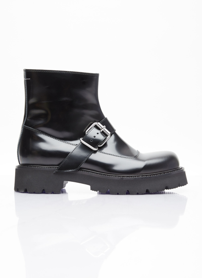 Shop Mm6 Maison Margiela Buckle Ankle Boots In Black