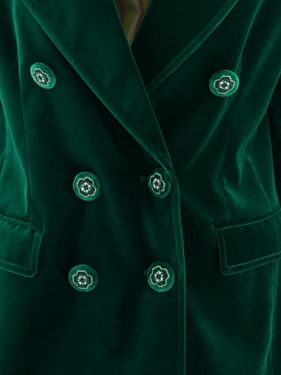 Shop Etro Double-breasted Velvet Blazer In Green