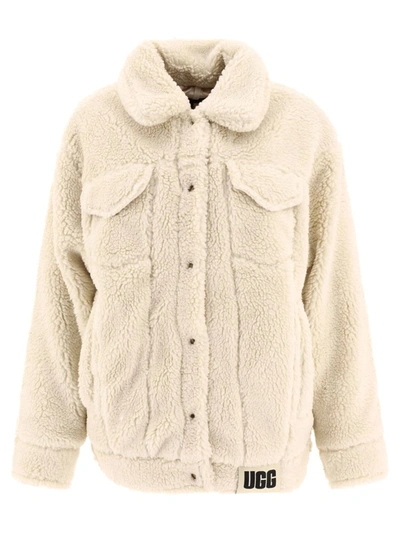 Ugg Button-up Faux Shearling Jacket In White