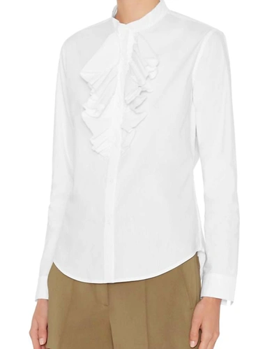 Shop Nsf Ruffled Long Sleeve Shirt Blouse In White