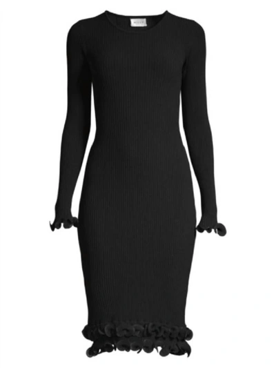 Milly Women's Wired Edge Long Sleeve Ribbed Fitted Bodycon Dress In Black In Black