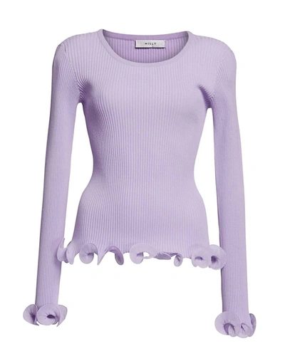 Shop Milly Women's Wired Edges Ribbed Knit Pullover Sweater In Lavender In Purple