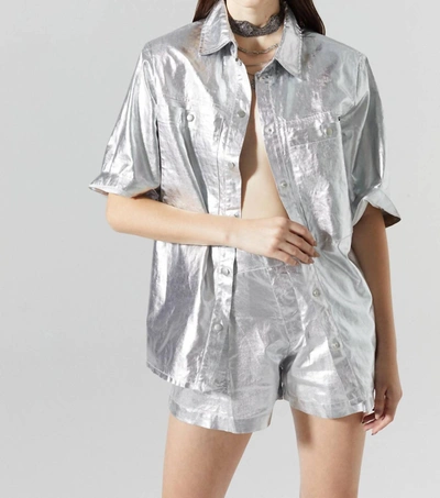 Shop Lanhtropy Soho Metallic Linen Shirt In Silver