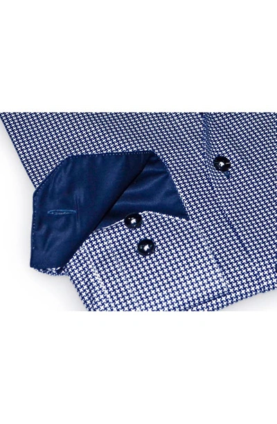 Shop Levinas Contemporary Fit Houndstooth Button-up Shirt In Navy Houndstooth Print