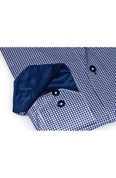Levinas Contemporary Fit Houndstooth Button-up Shirt In Navy Houndstooth Print