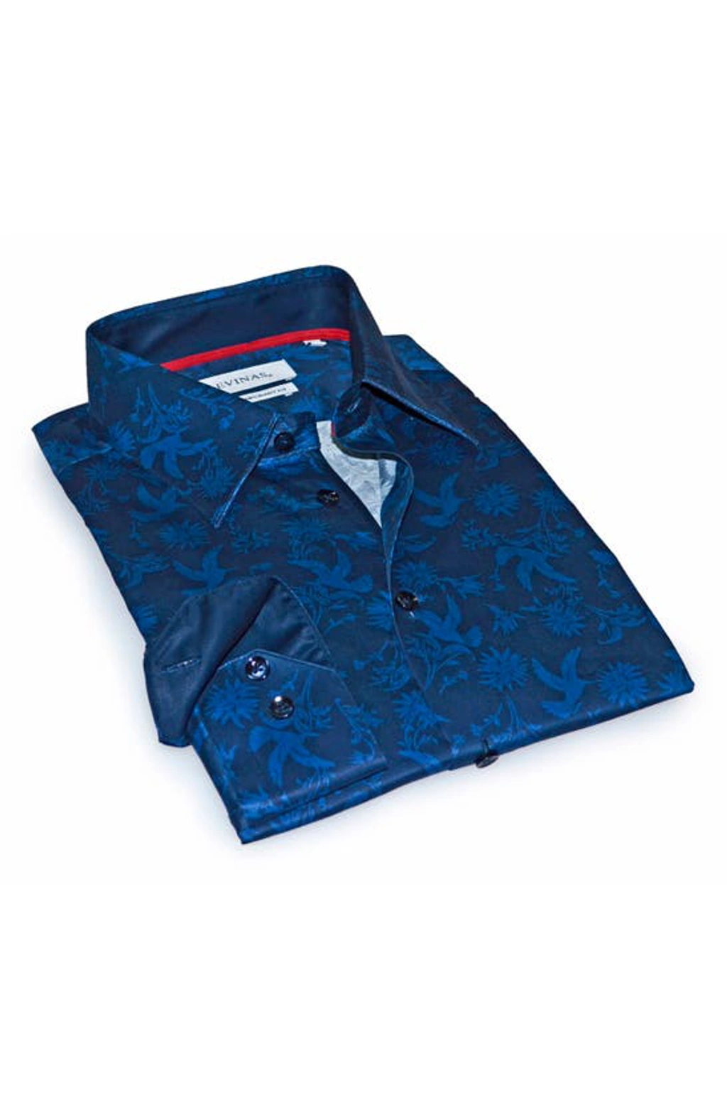 Contemporary Fit Modern Business Dress Shirt In Navy Nature Print