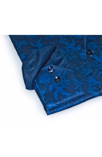 Levinas Contemporary Fit Modern Business Dress Shirt In Navy Nature Print