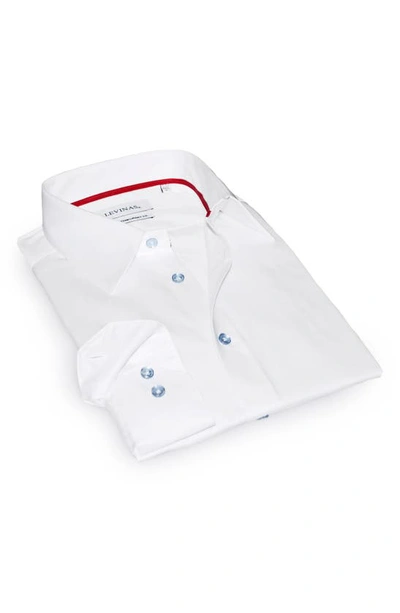 Shop Levinas Contemporary Fit Solid Button-up Shirt In White