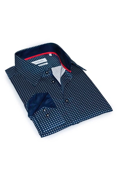 Shop Levinas Contemporary Dot Print Button-up Shirt In Navy Dots Print