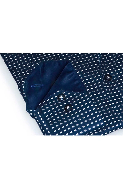 Shop Levinas Contemporary Dot Print Button-up Shirt In Navy Dots Print