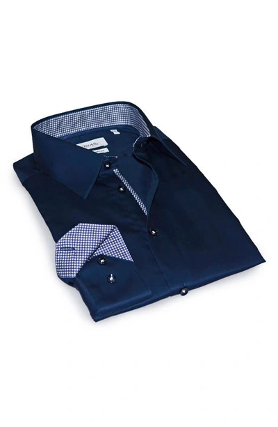 Shop Levinas Contemporary Fit Solid Button-up Shirt In Navy