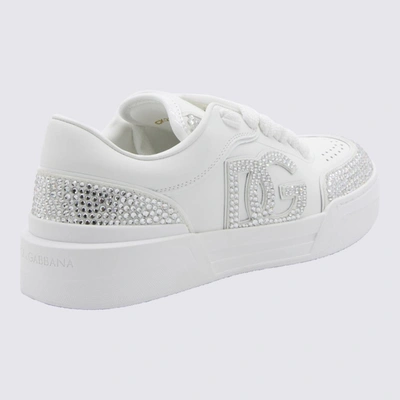 Shop Dolce & Gabbana White And Silver Leather New Roma Sneakers