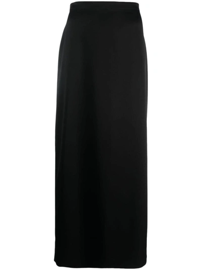 Shop Lanvin Long Satin Skirt In Black