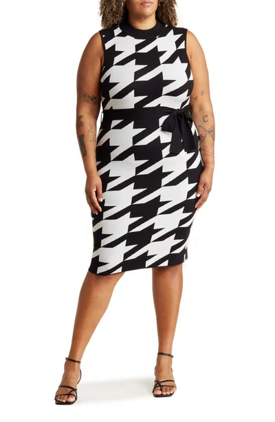 Shop By Design Talia Houndstooth Bodycon Dress In Black Combo
