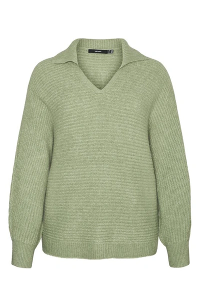 Shop Vero Moda Curve Filene Long Sleeve Polo Sweater In Loden Frost Melange