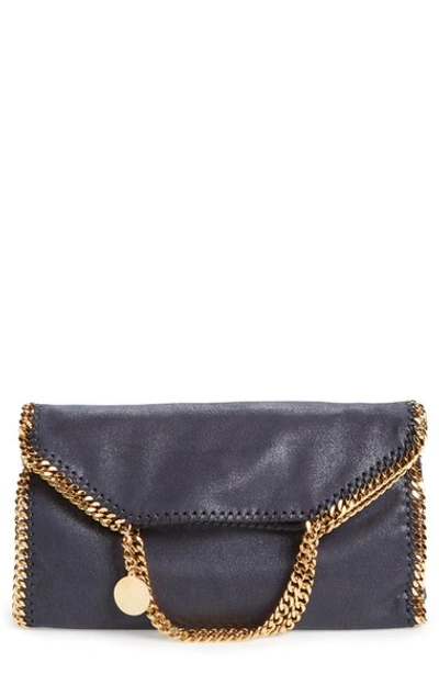 Shop Stella Mccartney 'falabella' Faux Leather Foldover Tote In Navy With Gold