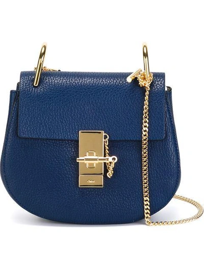 Shop Chloé Navy Drew Mini Leather Shoulder Bag