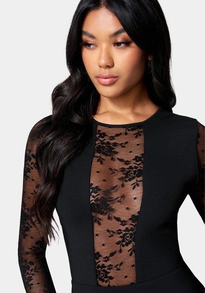 Shop Bebe Lace Inset Midi Dress In Black